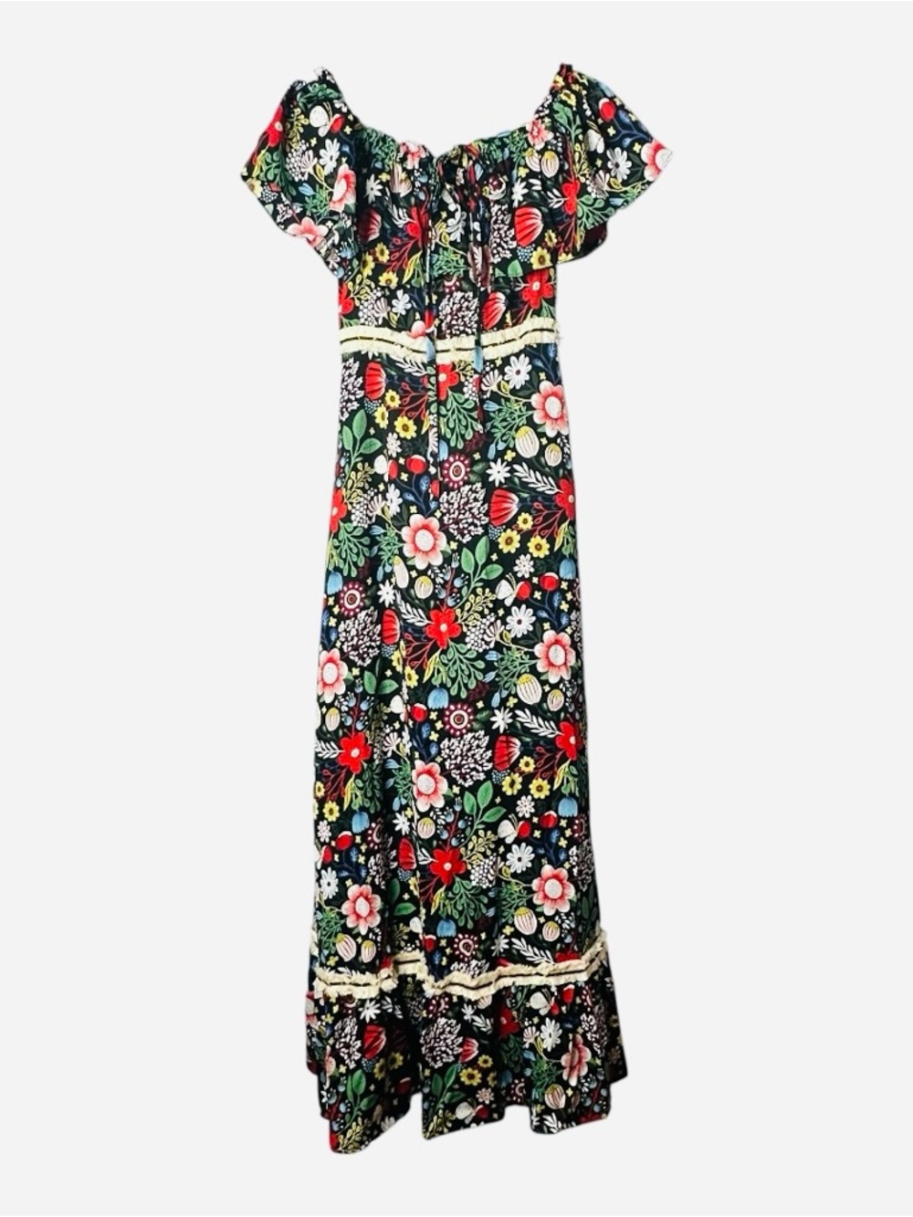 ModCloth Traffic People 60s Floral Fringe Maxi Dress Size XS NEW - Picture 13 of 16